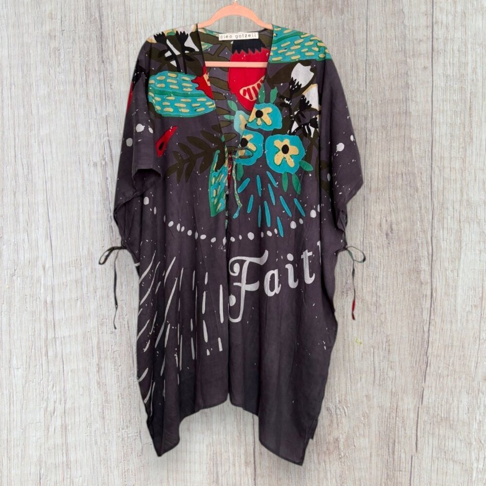 Cleo Gatzeli Summer Tales Have Faith Viscose Resort Flowy Kaftan Kimono Artwork